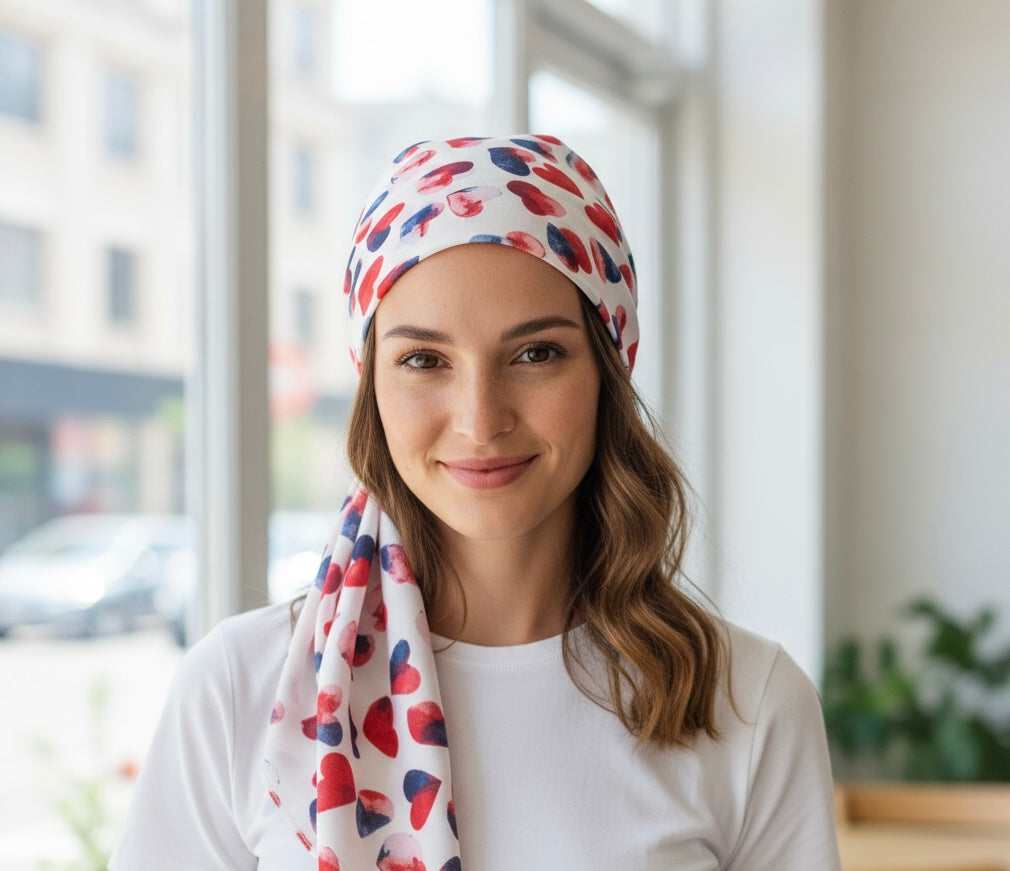 Square Scarf - Red, White and Blue Hearts