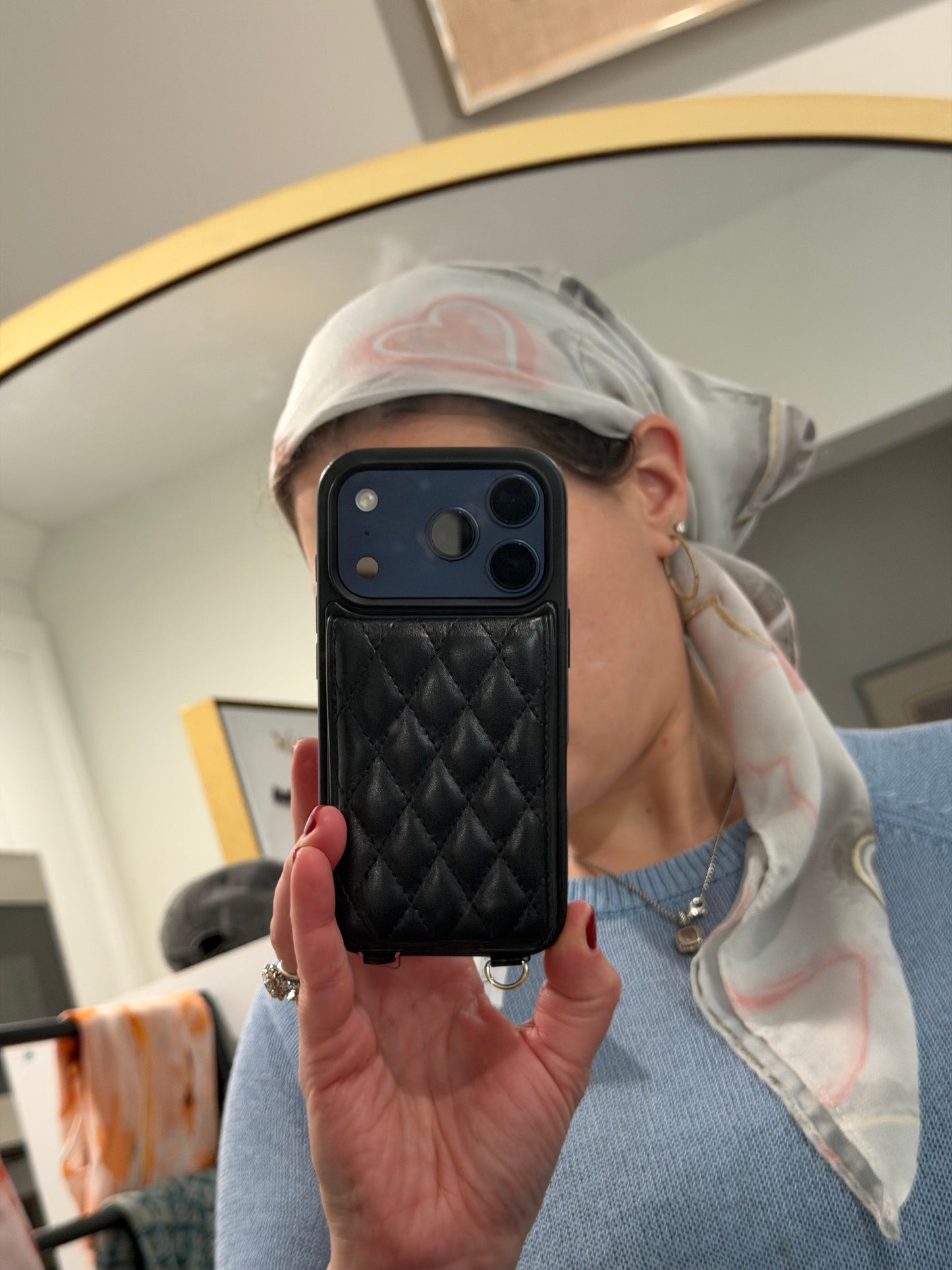 Square Scarf - Soft Pink and Grey Hearts