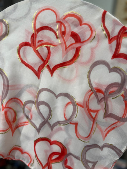 Square Tichel - Red Hearts