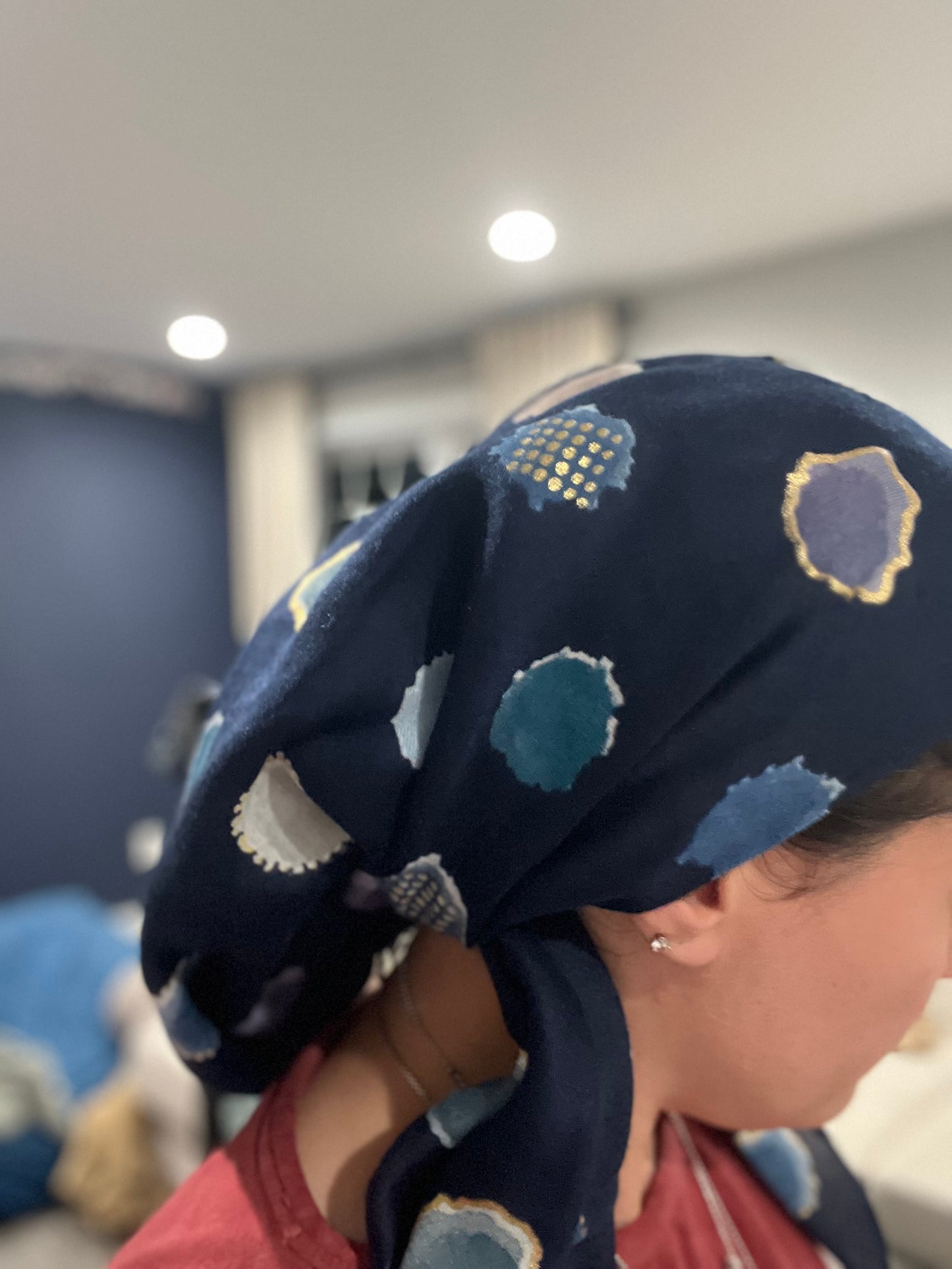 Pretied Tichel - Blue Dots