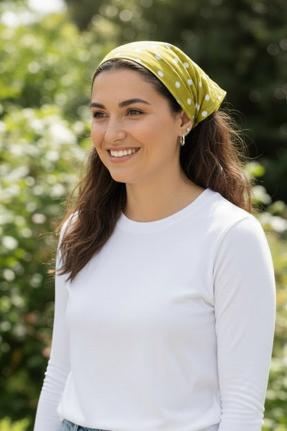 Green/Yellow and cream Polka Dot Bandana