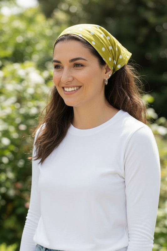 Green/Yellow and cream Polka Dot Bandana