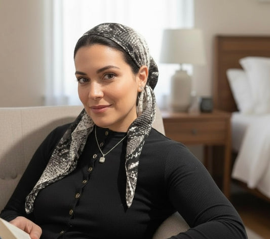 Square Tichel - Black Snakeskin