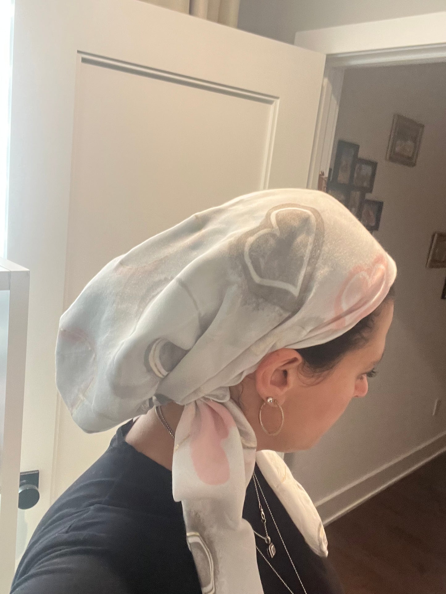 Square Scarf - Soft Pink and Grey Hearts