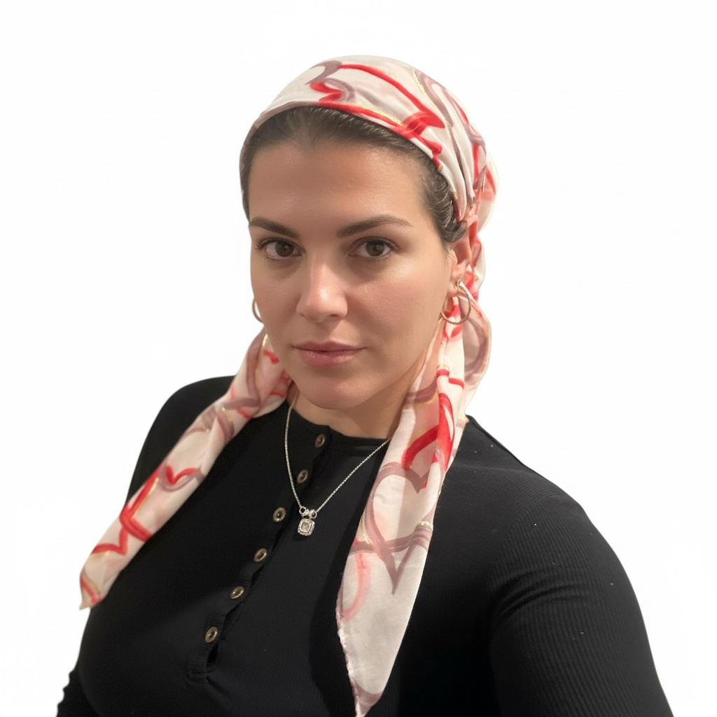 Square Tichel - Red Hearts