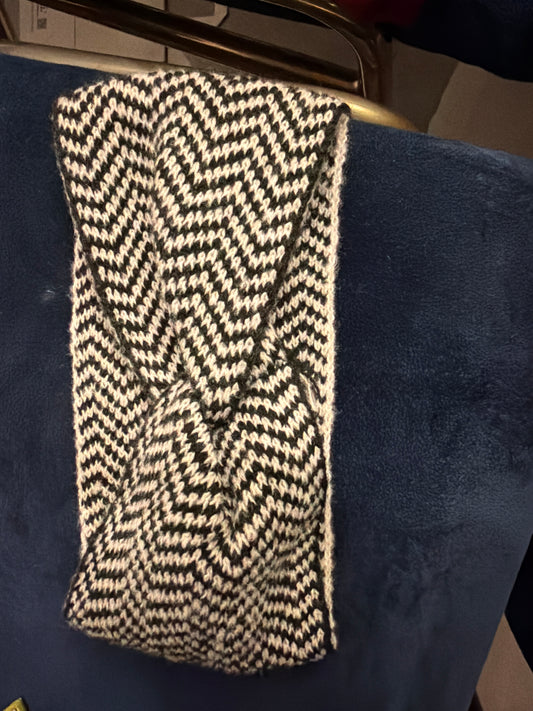 Black with White Herringbone Headband