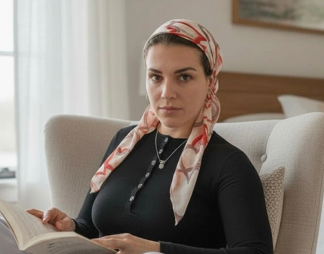 Square Tichel - Red Hearts