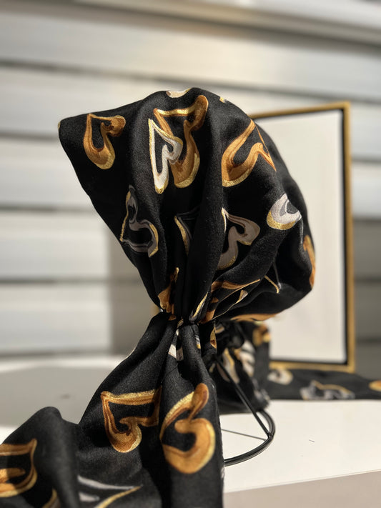 Pretied Tichel - Black Hearts