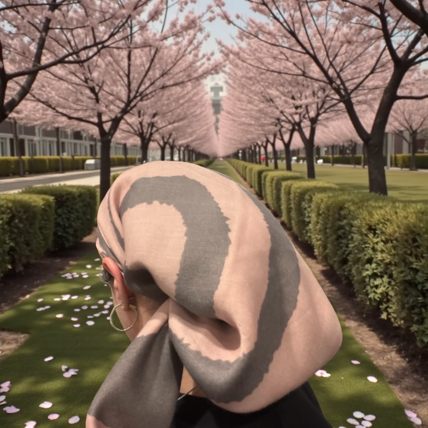 Square Tichel - Pink & Grey Stripes