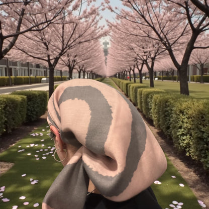 Square Tichel - Pink & Grey Stripes