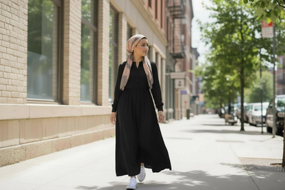 Square Tichel - Pink & Grey Stripes