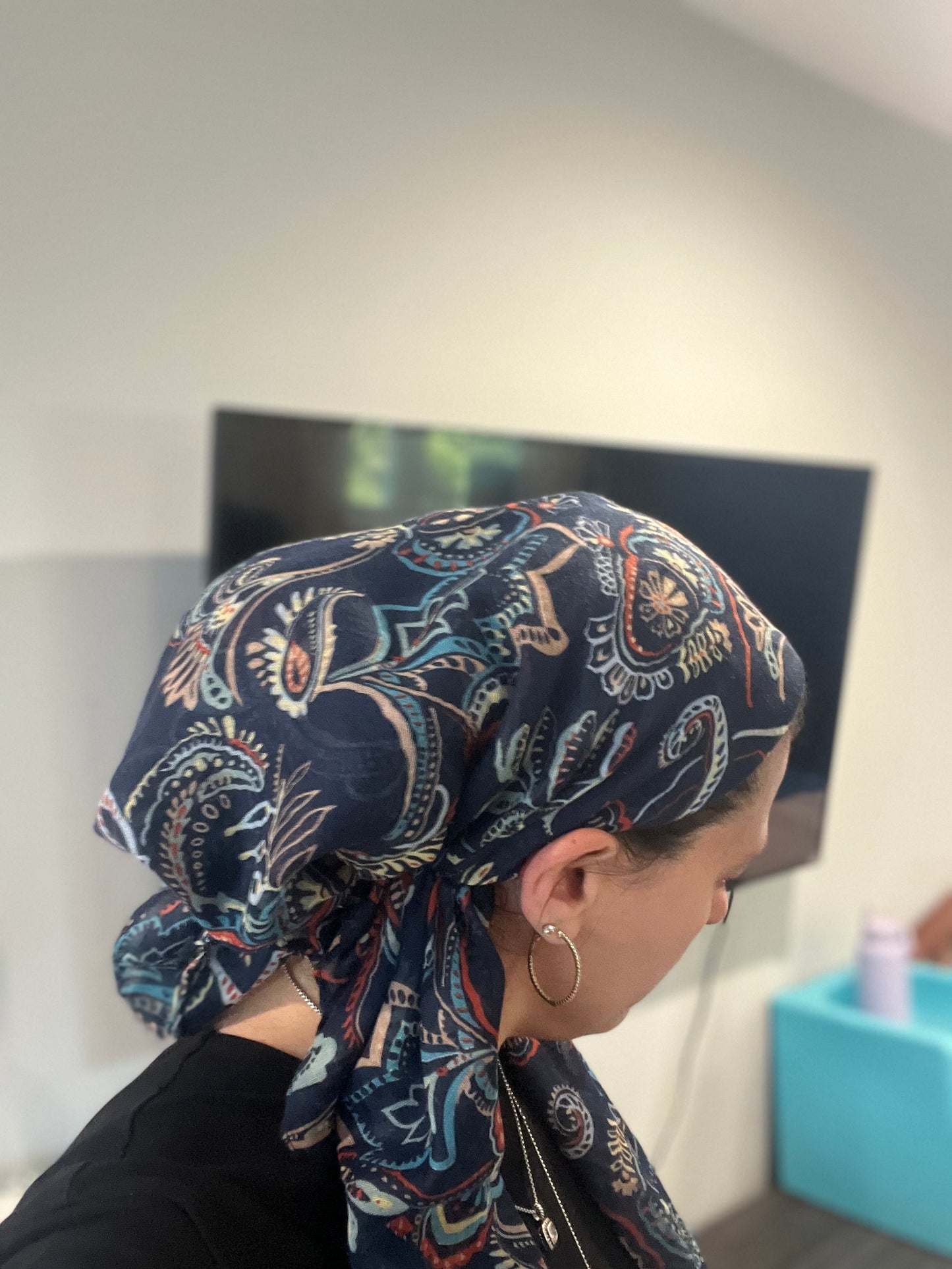 Pretied Tichel - Blue Paisley