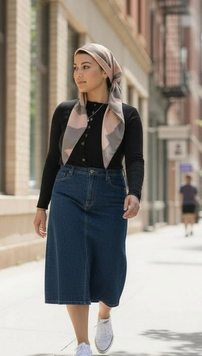 Square Tichel - Pink & Grey Stripes