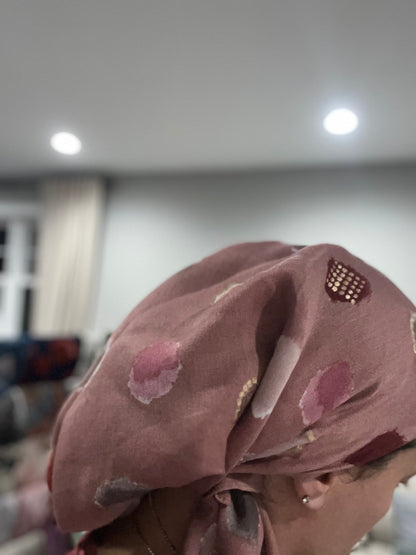 Pretied Tichel - Pink Dots