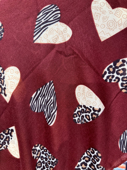 Square Tichel - Maroon Animal Print Heart
