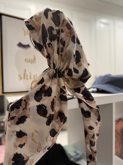 Pretied Tichel - Glittery Black and Brown Leopard