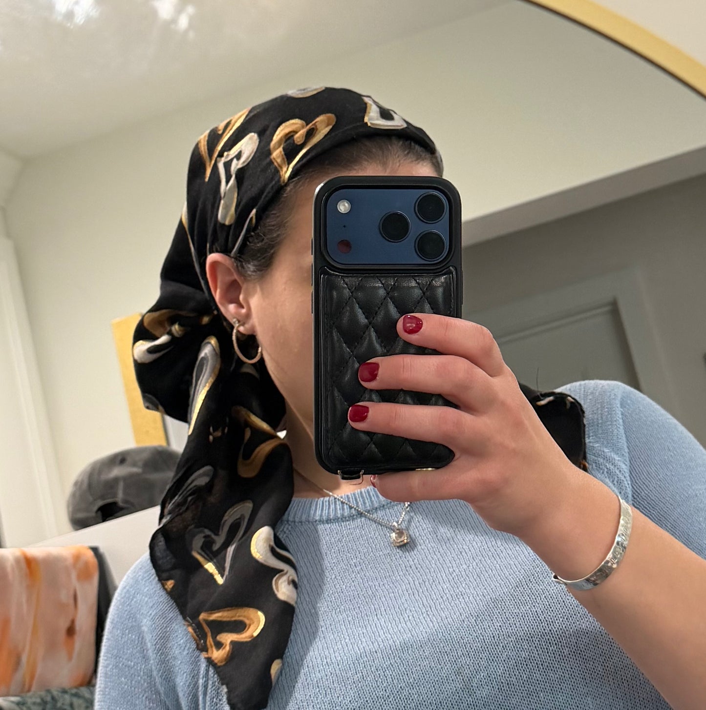 Square Scarf - Black and Gold Hearts