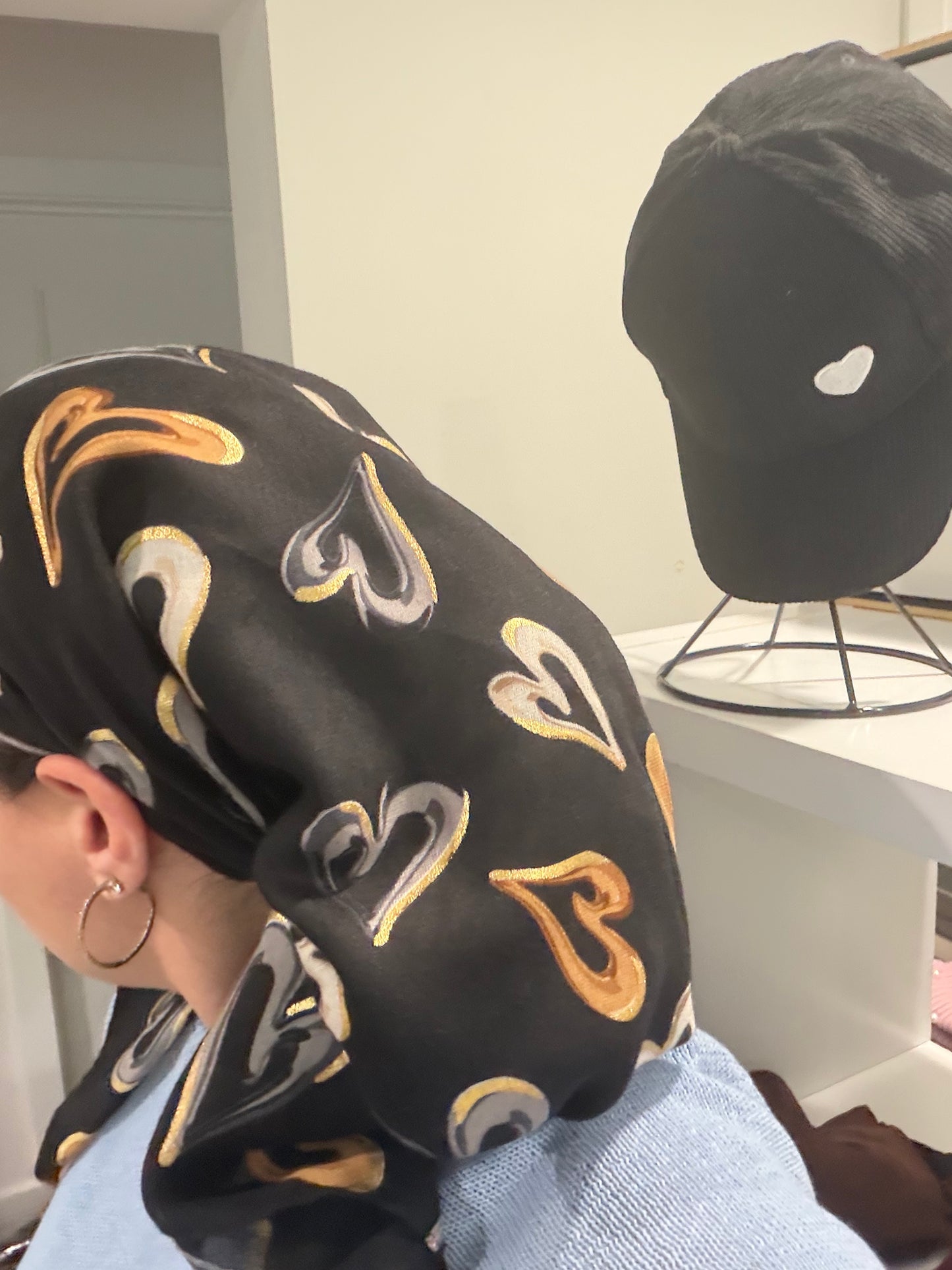 Square Scarf - Black and Gold Hearts