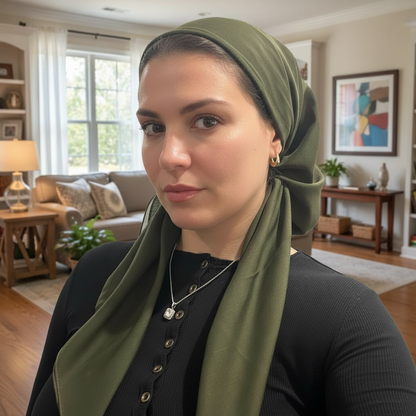 Square Tichel - Solid Olive Green