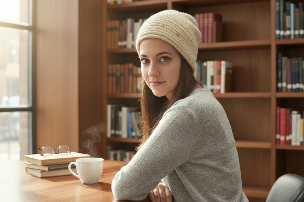 Ribbed Front Cream Slouchy Beanie