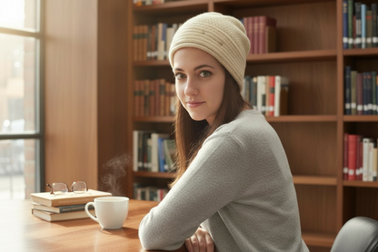 Ribbed Front Cream Slouchy Beanie