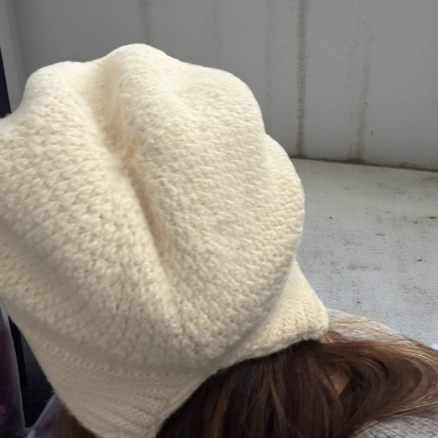 Ribbed Front Cream Slouchy Beanie