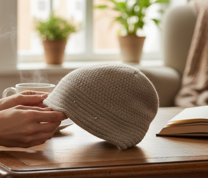 Ribbed Front Tan Slouchy Beanie