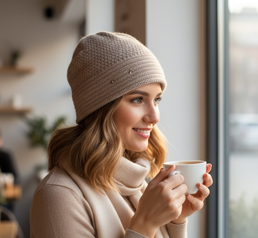 Ribbed Front Tan Slouchy Beanie