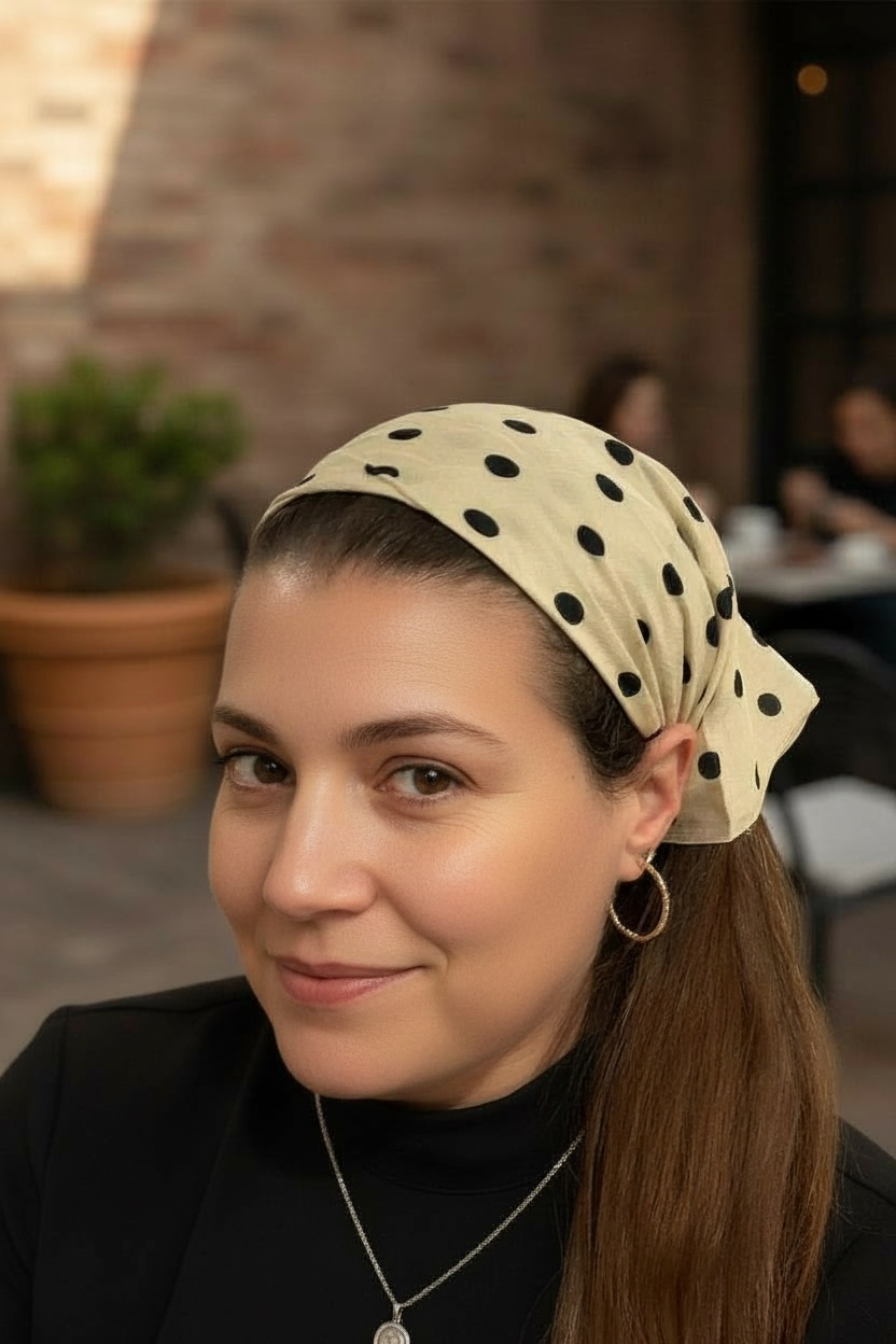 Cream and Black Polka Dot Bandana