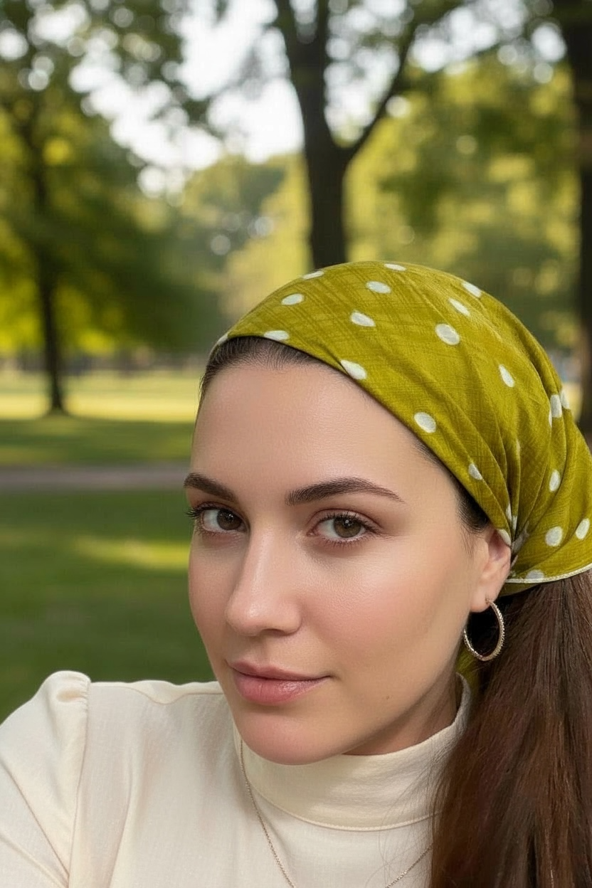 Green/Yellow and cream Polka Dot Bandana