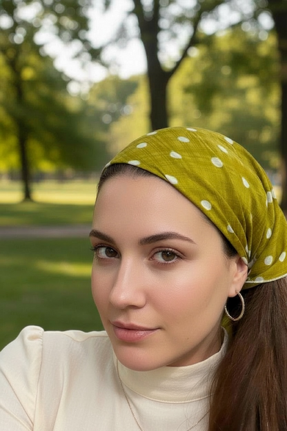 Green/Yellow and cream Polka Dot Bandana