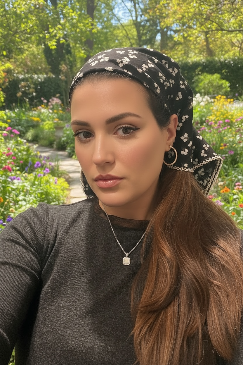 Black Floral Bandana - X Long