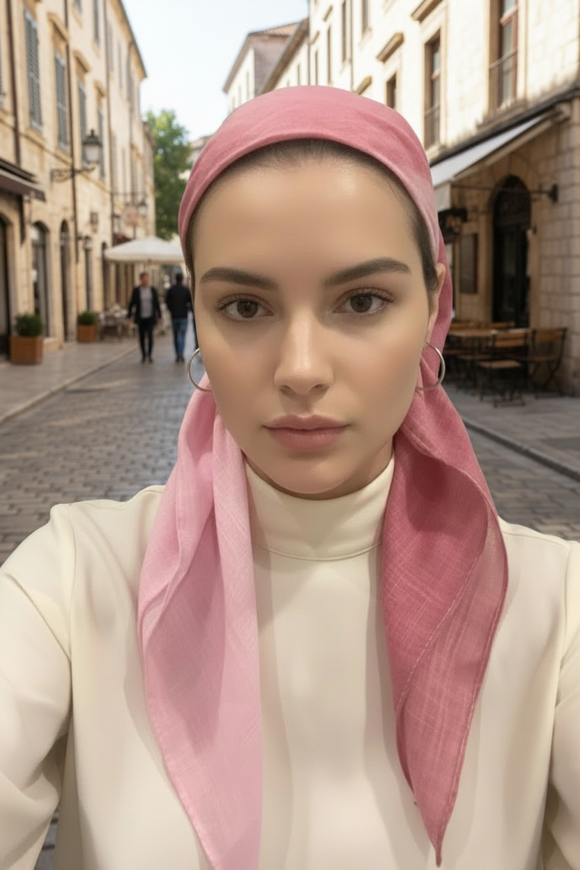 Square Tichel - Strawberry Pink Ombre Solid